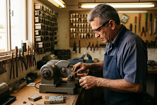 Chaveiro trabalhando em Araguaína, mostrando habilidades e equipamentos.